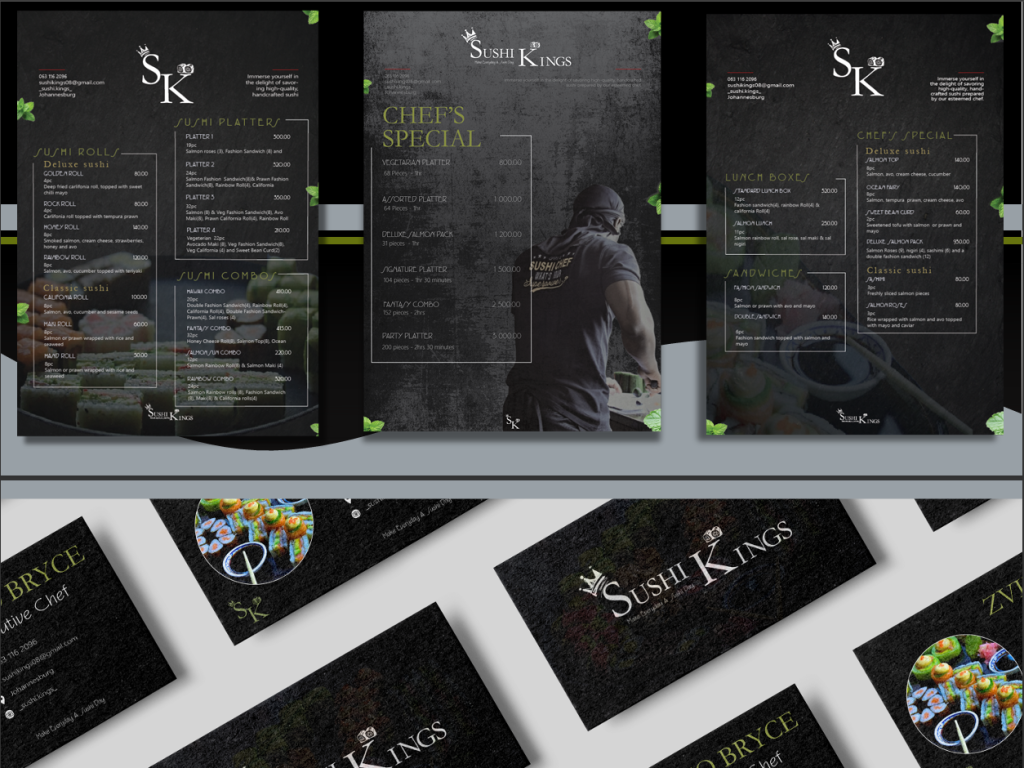 Sushi Kings menu and business cards